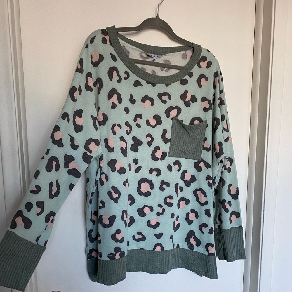Mint leopard print sweater